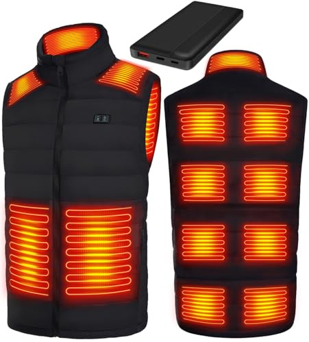 Kohiwa Heated Gilet for Men, Heated Body Warmer with 13 Heating Zones, Rechargeable Heated Vest Mens Heated Gilet with Battery Pack, Heated Jacket for Outdoor Sking Hunting Hiking Camping(Black,2XL)