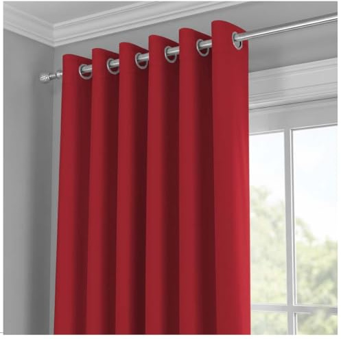 J.Din Blackout Curtains for Bedroom (Red, 66 x 90 Inch Drop, 1 Panel) | Thermal Insulated Energy Saving window Door Curtain Black Out Ring Top Eyelet Panels Single Drape & Curtain for Living Room