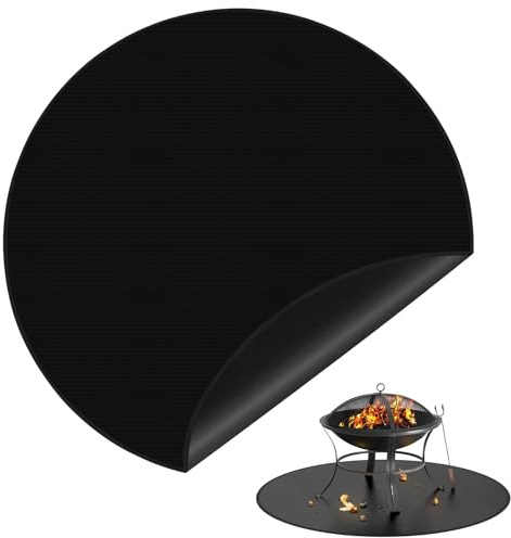 TenaLucy 60 cm Feuerfeste Unterlage, Schwarz Unterlagen für Feuerschalen | Runde hitzeschutzplatte, Verdickt Feuerstellenmatte, Unter Grill Decke für Outdoor-Grill für Herdzubehör Böden Grills