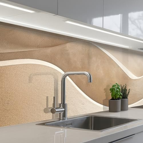 KitchenYeah© Spritzschutz Küchenrückwand Küche Abwaschbar Selbstklebend | 60x250 cm - Küchenwand Küchenfront Küchen Rückenwand Wandschutz Beige - Natur - Abstrakt - Modern