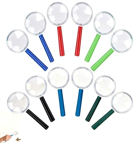Set 12 mini lenti di ingrandimento per bambini, leggere e resistenti, ideali per esplorazione, feste a tema, attività educative e giochi all'aperto