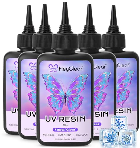 HeyClear UV Resin 500g, UV Harz Klar für Schmuckgestaltung, DIY-Handwerk | Hart, Niedrig Geruch, Vorvermischt & Schnellhärtend für & Oberflächenbeschichtung Oberflächenbeschichtung