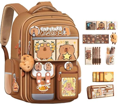 Mochila Capibara, Mochila Capibara Niña, Mochilas Escolares Adolescentes, Mochila Escolar Ergonómica,Grande Capybara Backpack con Papelería, Set de Regalos para el Nuevo Semestre para Escuela