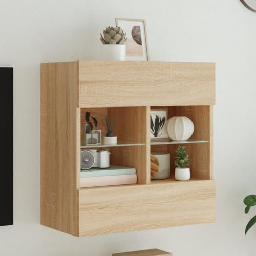 Owoxanthellate TV-Wandschrank Sonoma Eiche 58,5x30x60,5 cm mit RGB LED, Holz Lowboard, Stauraum für Wohn-/Schlafzimmer & Flur