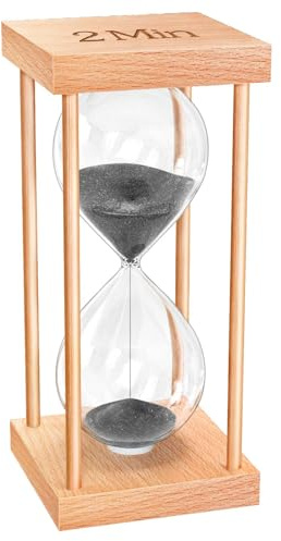 OMCCHK Sanduhr 2 Minuten, Holz Sanduhr mit Schwarzem Sand, Vintage Sanduhren Timer für Kochzeit, Yoga, Meditation, Wohnzimmer, Heim, Schreibtisch Deko, Geburtstagsgeschenk