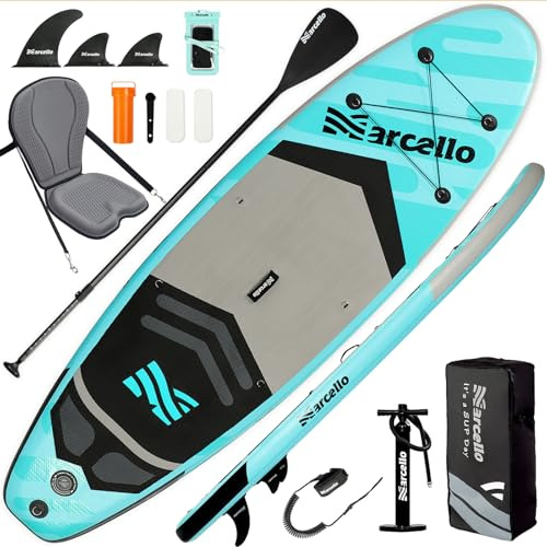 Marcello Paddle Board mit Sitz, Ultra-Wide 10,6 'x 33 x 6/11 'x 35 x 6 | aufblasbares Stand Up Paddling Board mit Sup Zubehör, Paddle, Cup Holder, Trockentasche für Yoga, Angeln, Surfen