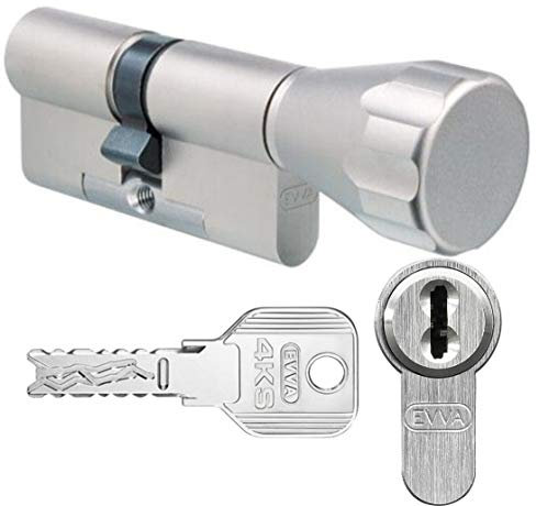 EVVA 4KS Knaufzylinder mit 8 Schlüssel, Länge (a/b) 46/K46mm (c=92mm) K=Knaufseite, mit speziellem Bohr-u. Ziehschutz KZS, modulare Bauweise SYMO
