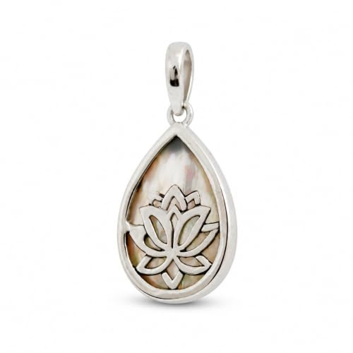 I-be, Perlmutt Anhänger Tropfen mit Lotusblüte, 925 Silber handgefertigt, 204704 Lotus
