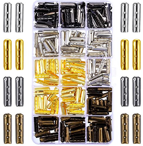 Boao Aglets de metal para cordones de zapatos, 200 unidades, puntas de repuesto para zapatillas de lona, reparación de bricolaje, colores surtidos, 20 mm de longitud, Dorado, Plata, Ébano, Bronce,