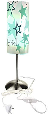 CreaDesign TI-1030-14 Sterne türkis Nachttischlampe Kinderzimmer mit Namen, Kinder Tischlampe/Schlummerlicht mit Schalter für Steckdose, E14, 38 cm hoch