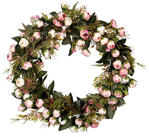 F Fityle Romantische Türkranz Wandkranz Dekokranz mit Rosen und Rattan Deko als Wohnkultur und Requisiten