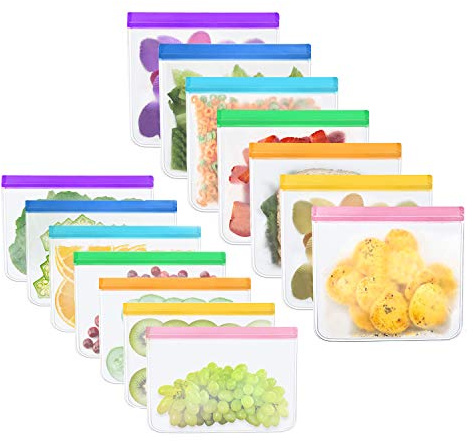 Mlife Reusable Food Storage Bag Set -Liquid Sandwich Snack Bacon Fruit Bags,Freezer Airtight Seal,Ideal for Preserving | FDA & BPA Approved | Ziplock Leakproof | 14 Packs
