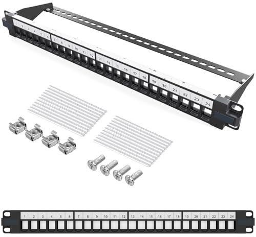 hb-digital Panneau de brassage modulaire 24 ports pour module Keystone RJ45 19 CAT 5 CAT 6 CAT 7 pour armoire réseau LAN Professional TIA568A TIA568B Switch câble de terre - Noir