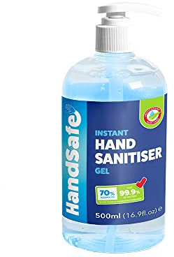 HandSafe 500ml Hand Sanitiser Gel, Kills 99.9%+ Bacteria and Viruses, Medical Grade, Alcohol Based Fast Acting Formula