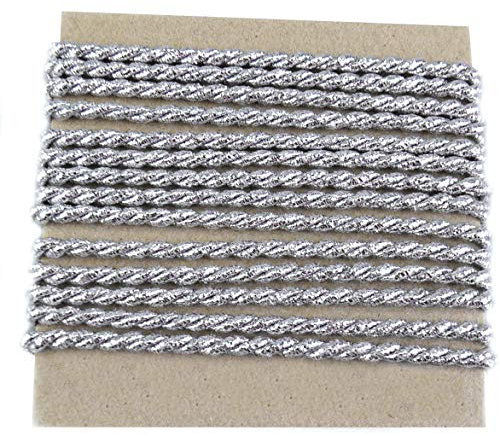 finemark 3 m x 4 mm Drehkordel Silber Kordelband Glitzerkordel Geschenkband Weihnachten Weihnachtskordel Schnur Lurexkordel ohne Draht zweifarbig Glanz glänzender Kordel