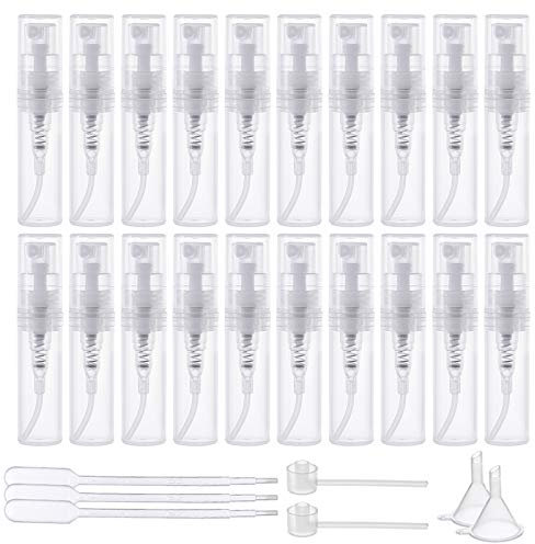 BENECREAT 80PCS 2ml Mini Botellas de Spray de Plástico Transparente Botellas Vacías Atomizador de Perfume con Pipetas de Transferencia, Embudos y Bombas Dispensadoras de Cosméticos