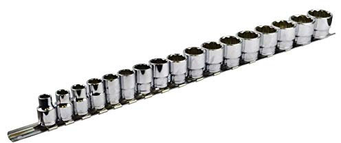 17Pc 3/8 Shallow Chrome Vanadium Sockets On Rail 8mm to 24mm Sockets 12 Sided