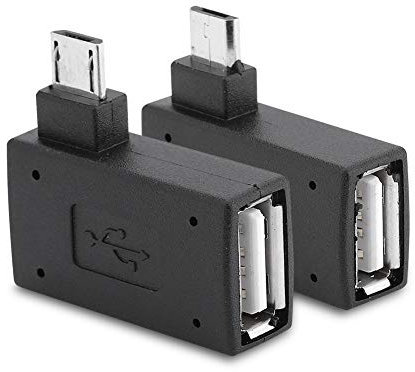 Adaptateur USB 2.0 OTG, adaptateur Micro USB OTG 2PCS à 90 degrés (gauche + droite) coudé avec port de charge micro USB pour Android, pour Windows et autres systèmes