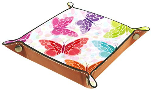 ZORE_FINE5 Faltbare Rollwürfel für Spiele, Leder, quadratisch, Schmucktabletts und Uhren, Schlüssel, Münzen, Süßigkeiten, Aufbewahrungsbox, 14,5 cm, bunte Schmetterlinge, Aquarell