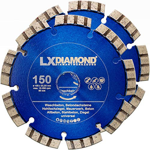 LXDIAMOND 2x Diamant-Trennscheibe Ø 150mm x 22,23mm Turbo Beton Stein Mauerwerk für Mauerschlitzfräse Diamantfräse Schlitzfräse Mauernutfräse Wandfräse Diamantscheibe 150 mm - in Premium Qualität