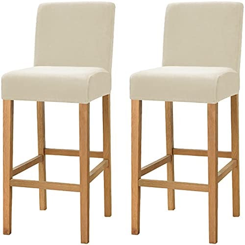 Dimatic Samt Plüsch Stuhl Abdeckung Theke Pub Bar Hocker Stuhl Slipcover für Esszimmer Cafe Barhocker Slipcover Möbelschutz Anti-Rutsch-Bezug mit elastischem Boden, 2er Set, Beige