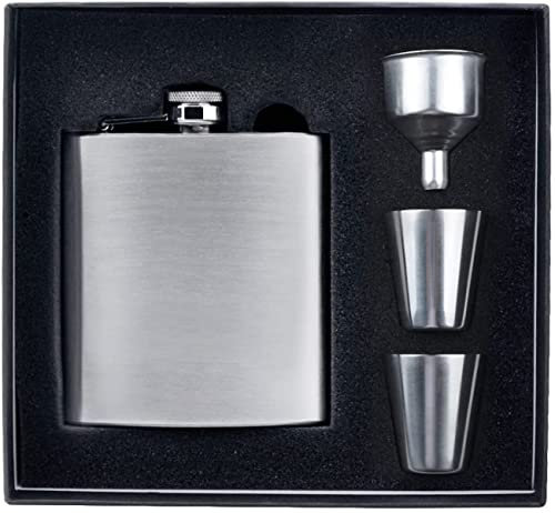 Avalizard Hip Flask 8 oz Stainless Steel Whisky Hip Flask Set with 2 Cups 1 Funnel (Silver), (jiuhu)