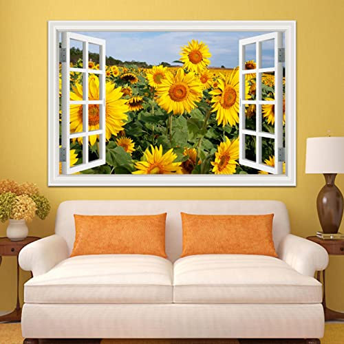 LKLKLK Finestra Finta Quadro di paesaggi di girasoli,Stampa della natura su tela,Quadri su tela per la decorazione dell'ufficio del soggiorno 80x120cm(32x48in) Senza cornice