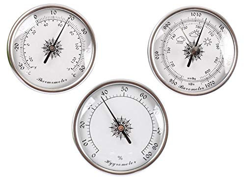 JINYISI Barometer, Thermometer, Hygrometer, Barometer, Barometer für Zuhause, barometrisches Manometer, 3 Stück/Set analoge Wetterstation, Silber