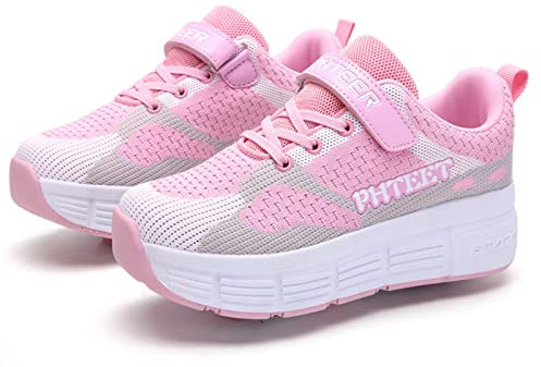 qmj Schuhe Mit Rollen Rollschuhe Kinder 2-in-1 Mehrzweckschuhe Outdoor Sportschuhe Skateboard Schuhe Jungen Mädchen,Pink-EU37