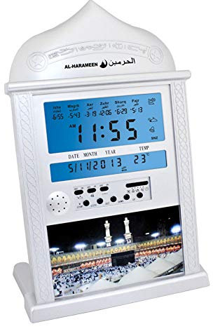 OmeHoin Azan Kalender Muslim Prayer Wanduhr Alarm mit LCD-Display Home Decor (Keine Batterie) Weiß