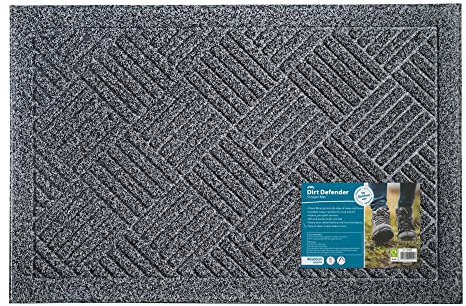 JVL Dirt Defender Scraper Door Mat 40 x 60 cm, Squares, Grey