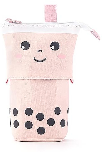 Katz Schön Stehendes Mäppchen, Handy Einziehbares Federmäppchen, Praktische Leinwand Stifte Etui für Schule & Uni, Stifthalter Federtasche für Teenager Mädchen Jungen Kinder Erwachsene, Rosa & Punkt