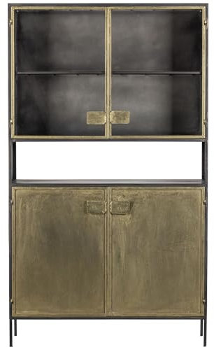 BePureHome Vitrine Küchenbuffet Industrial Vintage Metall Glas Messingbeschichtung