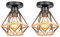 iDEGU 2 Stück Deckenleuchten Industrie 16CM Deckenlampe Vintage Lampenschirme aus Metall und Hanfseil Käfig Design Retro E27 Schwarz Pendelleuchte für Küche Schlafzimmer Flur