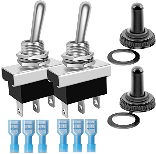 GUUZI 2 pezzi Interruttore a Levetta 12-24V 25A SPDT Acceso-Spento-Acceso 3Pin 3 Posizioni con Tappo di Copertura Impermeabile di Aggiornamento per Auto Camion Nave