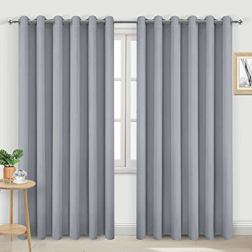 DWCN Blackout Curtains for Bedroom - Thermal Insulated Light Blocking Eyelet Window Curtains for Living Room 90 x 90 inch Length, Silver Grey, 2 Panels