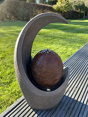 allpondsolutions Outdoor Self Contained Open Vase Moonshape Water Feature with LED Lights - Solar Powered 49x28x22.5cm