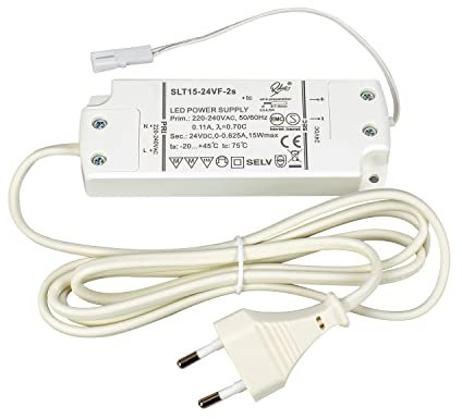LED Trafo 24V 15W SELF SLT15-24VF-2 Trafo mit Zuleitung und Mini Buchse Konstantspannung DC 0,5-15 Watt 0,625A Konverter Transformator Driver
