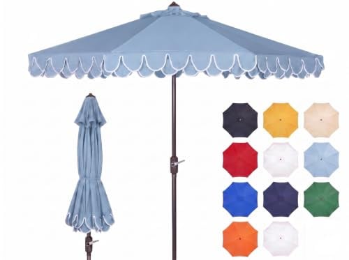 SAFAVIEH Parasol de Patio Métal, Bleu Bébé et Blanc, 255 X 255 X 248 Cm