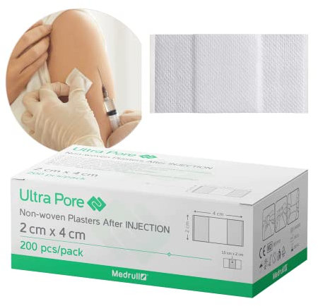 Medrull Pflaster Ultra Pore 2x4 cm Injektionspflaster Wundpflaster Unsteril für normale und sensitive Haut 200 Stück