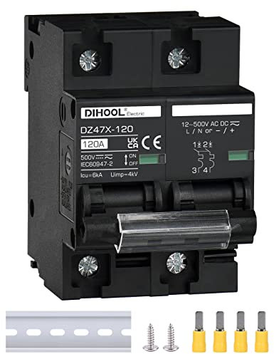 DIHOOL DC disjoncteur 12V 24V solaire PV disjoncteur fusible photovoltaïque automatique (DC500V,2 pôles 125A)