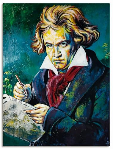 ARTLAND Wanddeko Leinwand Bilder Wandbild Portrait Künstler Musiker Beethoven 9 Symphonie Noten Klassiker U4QE