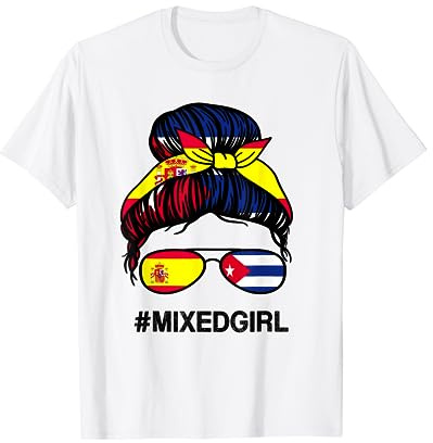 Cuba España Bandera Cubana Española Moño desordenado Camiseta
