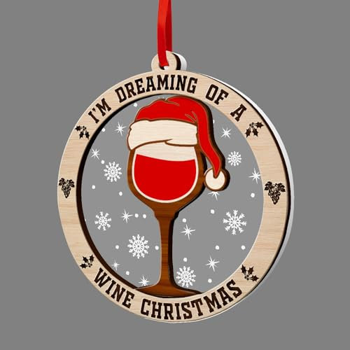 GOSBLUE Wine Ornaments for Christmas Tree, Red Wine Glass Xmas Tree 2 Layer Wood & Acrylic Ornament, Wine Christmas Decoration 2024 for Wine Lovers, Wine Gifts for Women Unique, Wine Lover Accessory