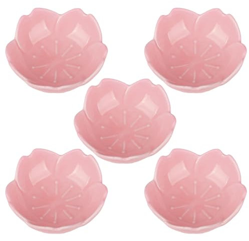 WHJY Juego de 5 platos de cerámica rosa con diseño de flor de cerezo rosa, platos de salsa/condimento, platos de sushi, cuenco de soja, postre, platos de aperitivos, plato de servir para la cocina y