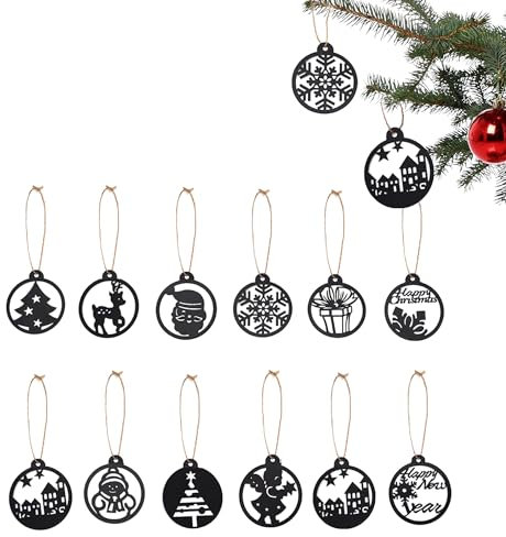 Weihnachtsanhänger mit Jute Schnur Schwarz im 12er Set