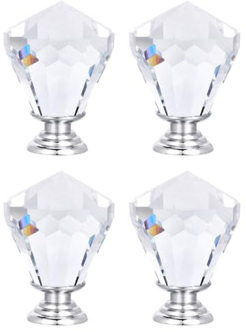 tooloflife 4Pcs Crystal Glass Door Knob, Drawer Door Handle Cupboard Pull for Home Kitchen Office (31mm x 43mm)