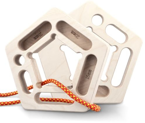 UPROZIL Fingerboard Rock Climbing Hangboard Set of 2, Portable Wooden Hangboard Climbing Rings Double Sided Grip Trainer with Ropes for Indoor Outdoor Finger Strength Training and Bouldering