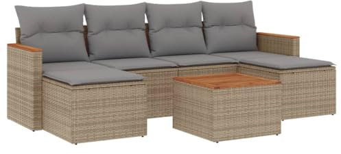 vidaXL Garten Sofagarnitur mit Kissen 7-TLG., Gartenmöbel Gartengarnitur, Sitzgruppe Sitzgarnitur, Lounge Sofa Garnitur Terrasse, Beige Poly Rattan