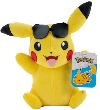 Pokémon PKW3096-20cm Sommer Plüsch - Pikachu mit Sonnenbrille, offizielles Pokémon Plüsch